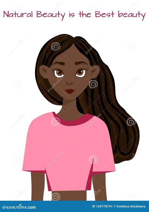 Portrait Of A Beautiful Dark Skinned Girl Cartoon Style Stock