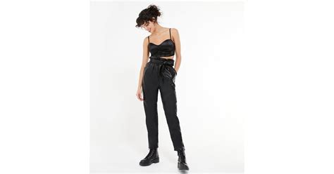 Urban Bliss Black Leather Look Tie Waist Trousers New Look