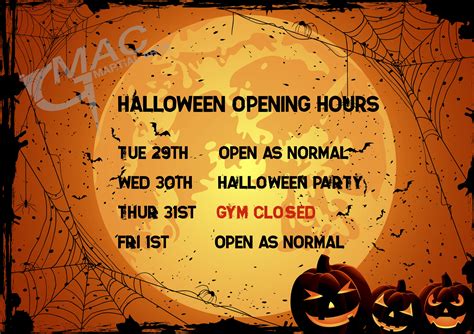 Halloween Opening Hours Livingston Gmac Martial Arts