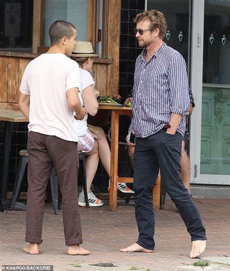Actor Simon Baker And His Son Claude Go Barefoot In Sydney