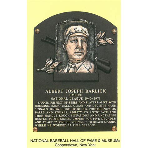 Al Barlick Baseball Hall Of Fame Plaque Postcard
