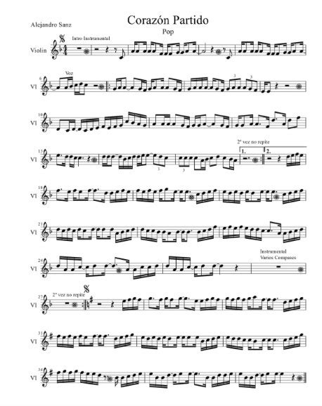Alejandro Sanz Corazón Partio Partituras Para Violin