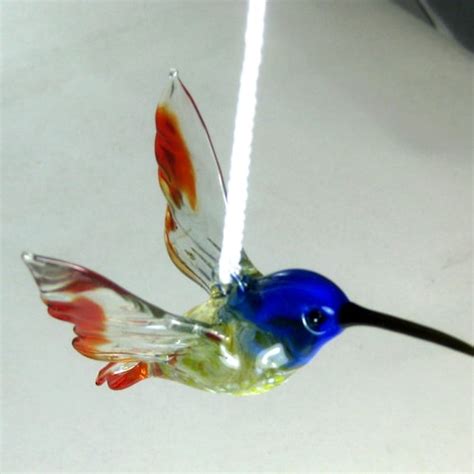 Handmade Blown Glass Figurine Art Blue And Orange Hanging Bird Etsy