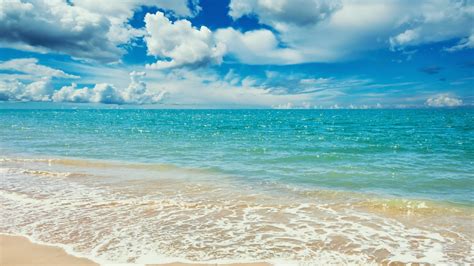 Tropical Blue Sea Clear Sky White Sand Beach View Theme Hd 1080p