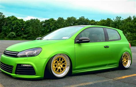 Wallpaper Green Volkswagen Golf Tuning Germany Low Stance Sparco