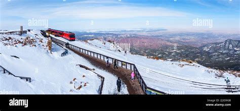Panorama Of Pikes Peak Cog Railway In Winter With Snow Pikes Peak