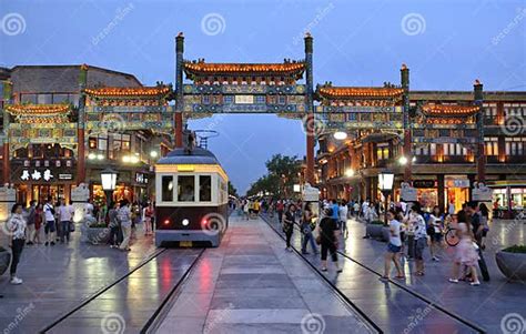 Beijing Qianmen Cstreet Night Scenes Tramcar Editorial Image Image Of