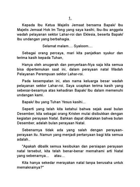 Contoh teks pembawa acara pernikahan (walimatu 'ary). Sambutan Natal