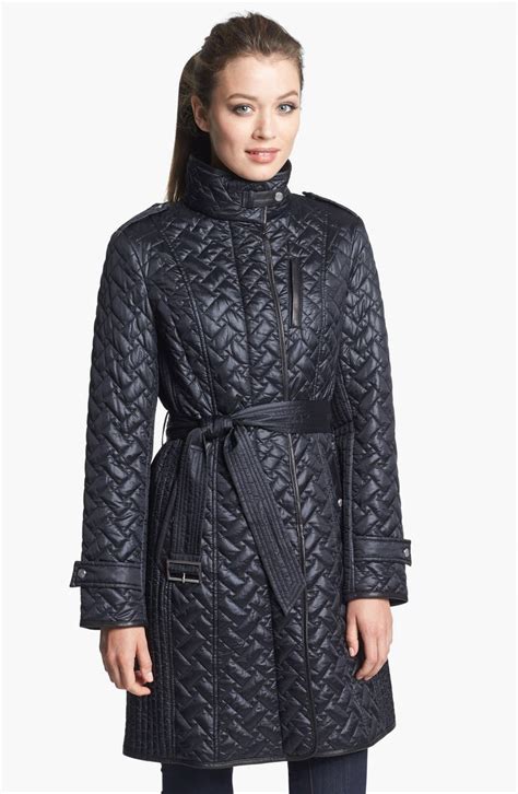 Cole Haan Leather Trim Belted Quilted Coat Nordstrom