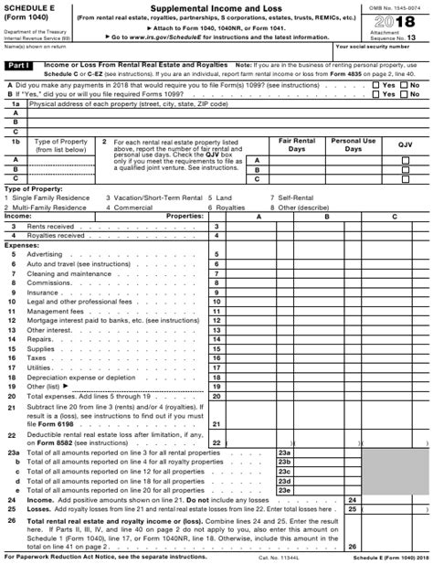 Irs Form 1040 Schedule E Download Fillable Pdf Or Fill 1040 Form