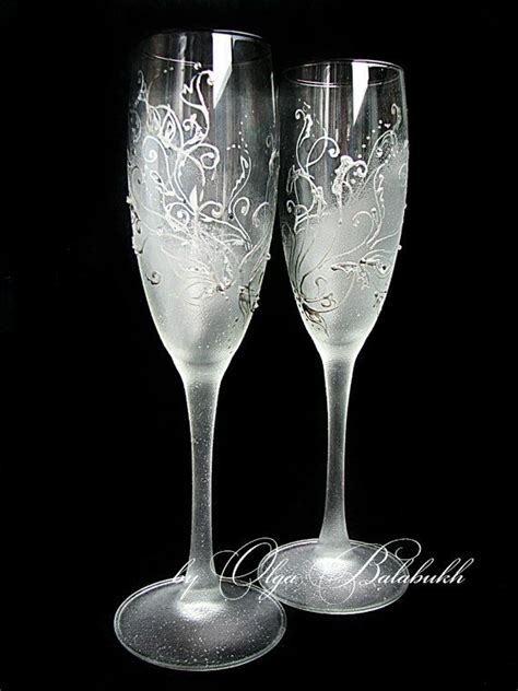 Winter Wedding Champagne Glasses Hand Painted Wedding Wine Glasses