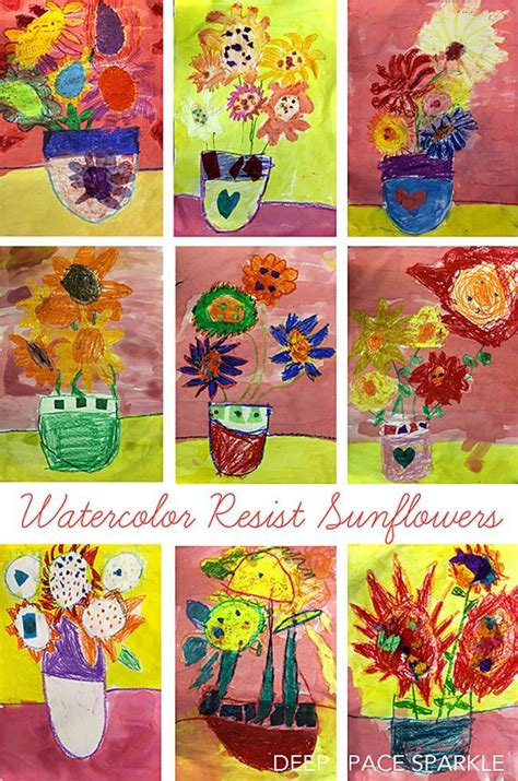 Watercolor Sunflower Resist Art Lesson Deep Space Sparkle Sunflower