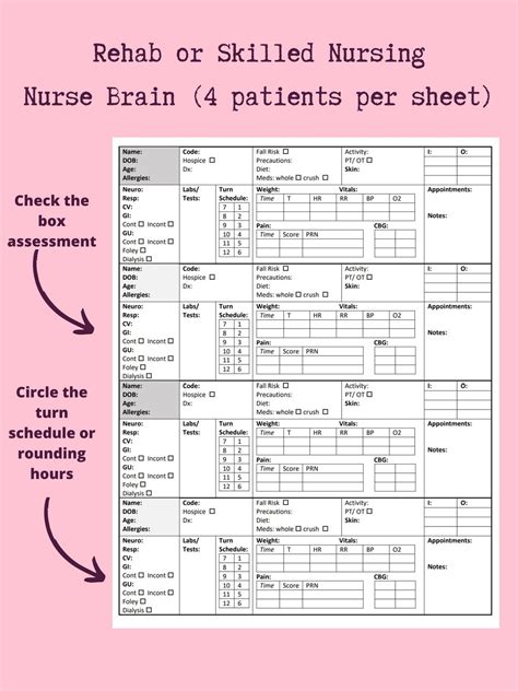 Skilled Nursing Rehab Long Term Care Nurse Brain Report Sheet Etsy