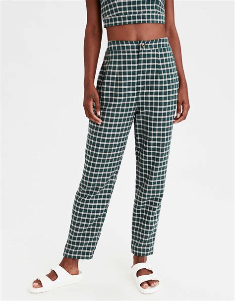 Ae High Waisted Plaid Button Front Pant