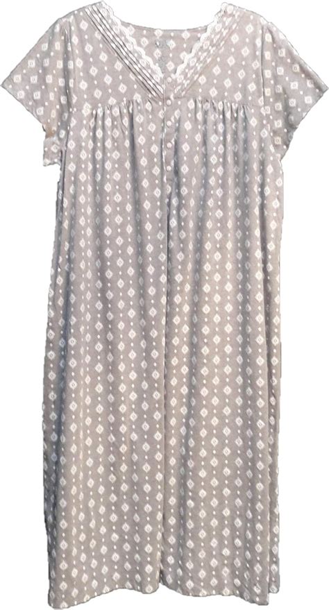 Croft And Barrow Long Extra Soft Cotton Blend Knit Smocked Ss Heathered Gray Gown Nightgown