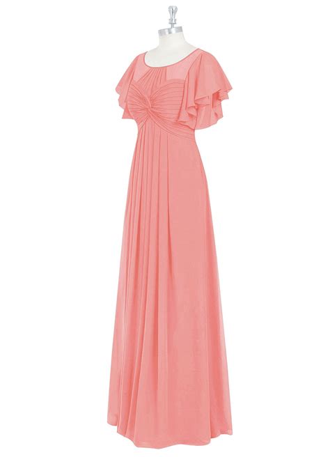 Coral Azazie Lily Modest Bridesmaid Dresses Azazie