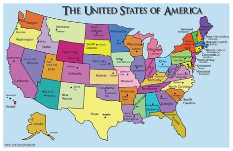 United States Of America Map With Capitals Printable Map
