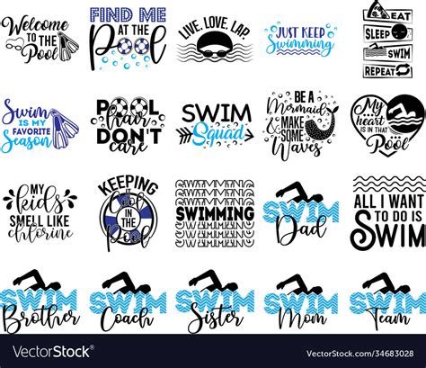 Collection Swimming Phrases Slogans Or Quotes Vector Image