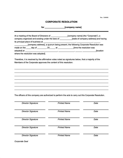 Corporate Resolution Template Download Printable Pdf Templateroller