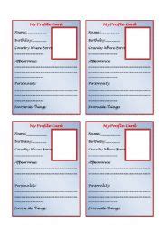 Download free personal biography template ebooks. Personal Profile Card Template - ESL worksheet by sirgary1026