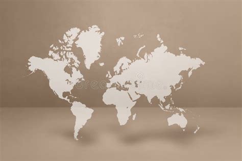 World Map On Beige Wall Background 3d Illustration Stock Illustration