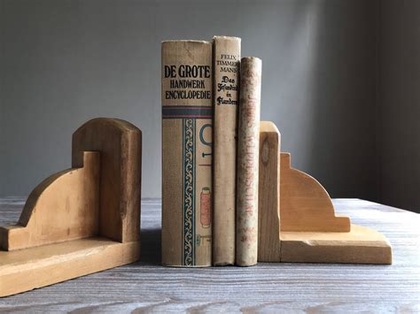 Vintage Wooden Bookends Set Of 2 Light Wood Primitive Book Etsy Uk