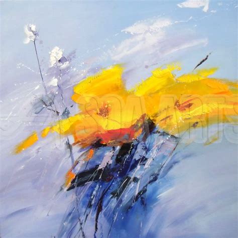 Abstract Yellow Flowers Flower Acrylic Painting For Sale