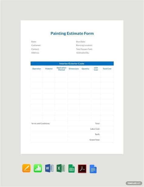 Painting Estimate Form Template In Pages Numbers Word Excel Pdf