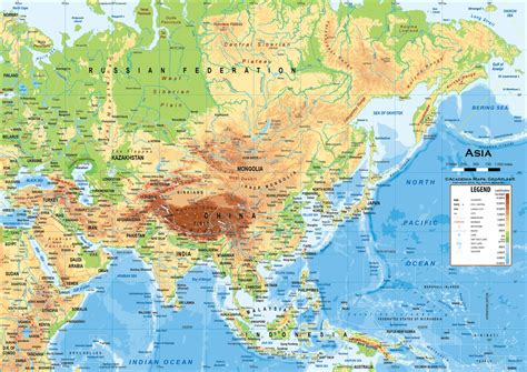 The following are the top four mountains to climb in southeast asia. Asia Physical Classroom Map Wall Mural from Academia