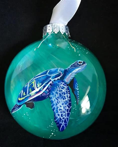 Sea Turtle Ornament Hand Painted Christmas Tree Decor Nautical Ocean