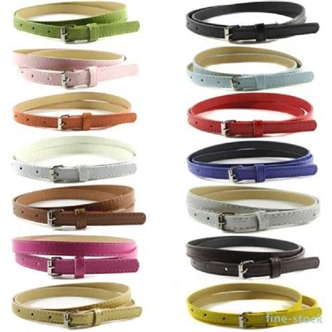 Belt Multi Color Thin Skinny Faux Leather Waistband Ladies Casual Strap