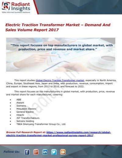 Electric Traction Transformer Market Demand And Sales Volume Report 2017