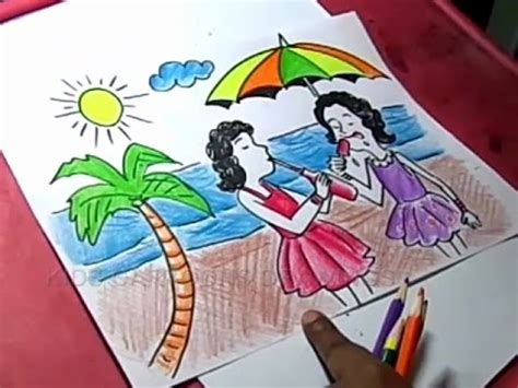 Start a body on the lower left corner. How to Draw Summer Season Beach Drawing for Kids - YouTube