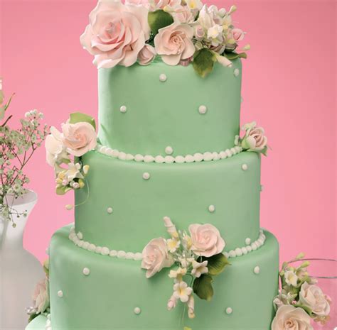 Mint Fondant With White Accents And Flowers Dark Green