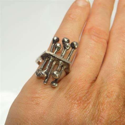 Brutalist Sterling Silver Ring Modernist Mid Century Unique Chunky From