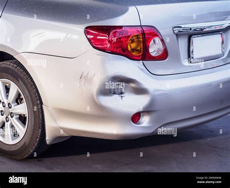Car Has Dented Rear Bumper Damaged After Accident Stock Photo Alamy