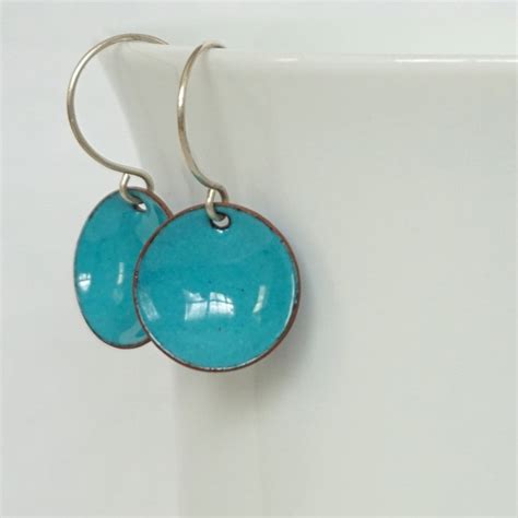 Teal Green Enamel Earrings Enamel Jewelry Minimalist Etsy