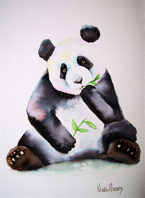 An Original Watercolour Panda Painting By Artist Maria Moss A4 Size