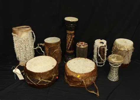 African Drums Incl Cowhide Drum Used By Zulu Tribes Nine Drums Total All Of Varying Color Shape