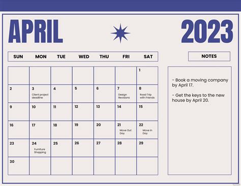 Blue April 2023 Calendar Template Illustrator Word Psd