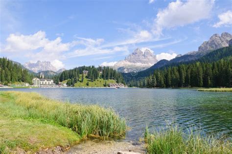 Lake Misurina And Tre Cime Di Lavaredo Dolomites Stock Photo Image