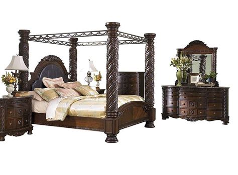 The canopy bed features a removable canopy atop four majestic columns and an upholstered headboard, providing. Ashley North Shore 6PC Bedroom Set Cal king Poster Canopy ...