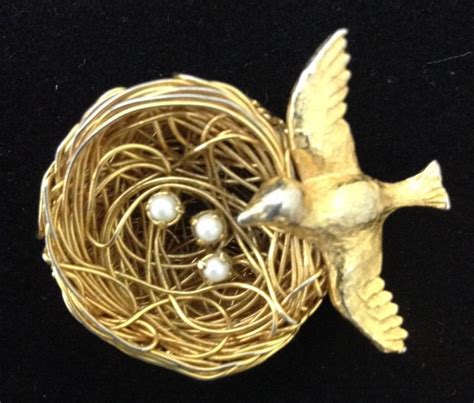 Jeanne Bird Nest Pin Vintage Bird Pin Gold Bird Nest Pin Etsy