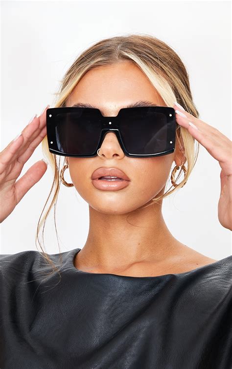 black lens square frame oversized sunglasses prettylittlething ksa