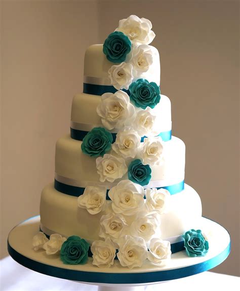 Check spelling or type a new query. Teal and white roses wedding cake | Hannah Charlesworth ...