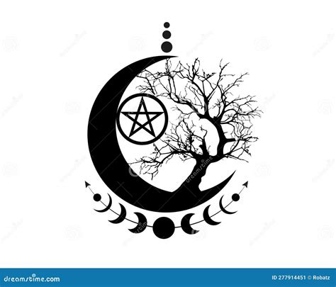 Mystical Moon Phases Tree Of Life And Wicca Pentacle Sacred Geometry