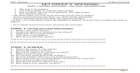 Designed by teachers for cie igcse english language revision. KET Speaking Part 1 Questions