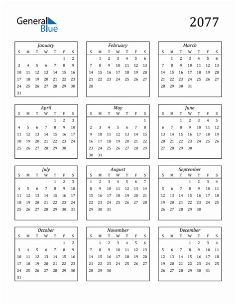 Free 2077 Calendars In Pdf Word Excel
