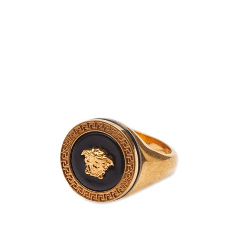 Versace Medusa Head Signet Ring Black And Gold End