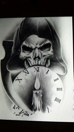 Hooded Reaper Clock Tattoo Skulls Drawing Skull Tattoo Design